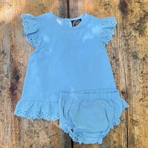 NWOT Light Blue Eyelet Flutter Sleeve Baby Matching Set